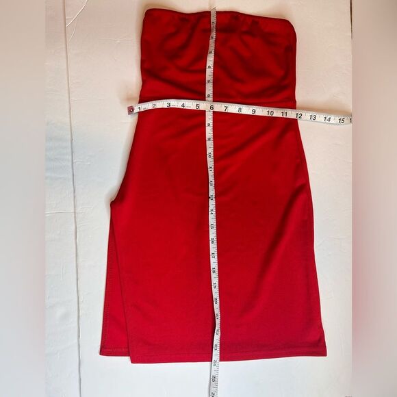 PrettyLittleThing Red Crepe Split Side Bandeau Bodycon Dress. Size 0 - Picture 8 of 12